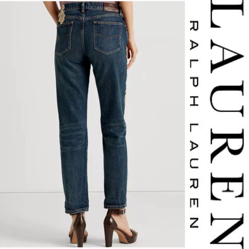 Lauren Ralph Lauren Lace Sequin Patchwork Tapered Jeans*NWT - Picture 5 of 12